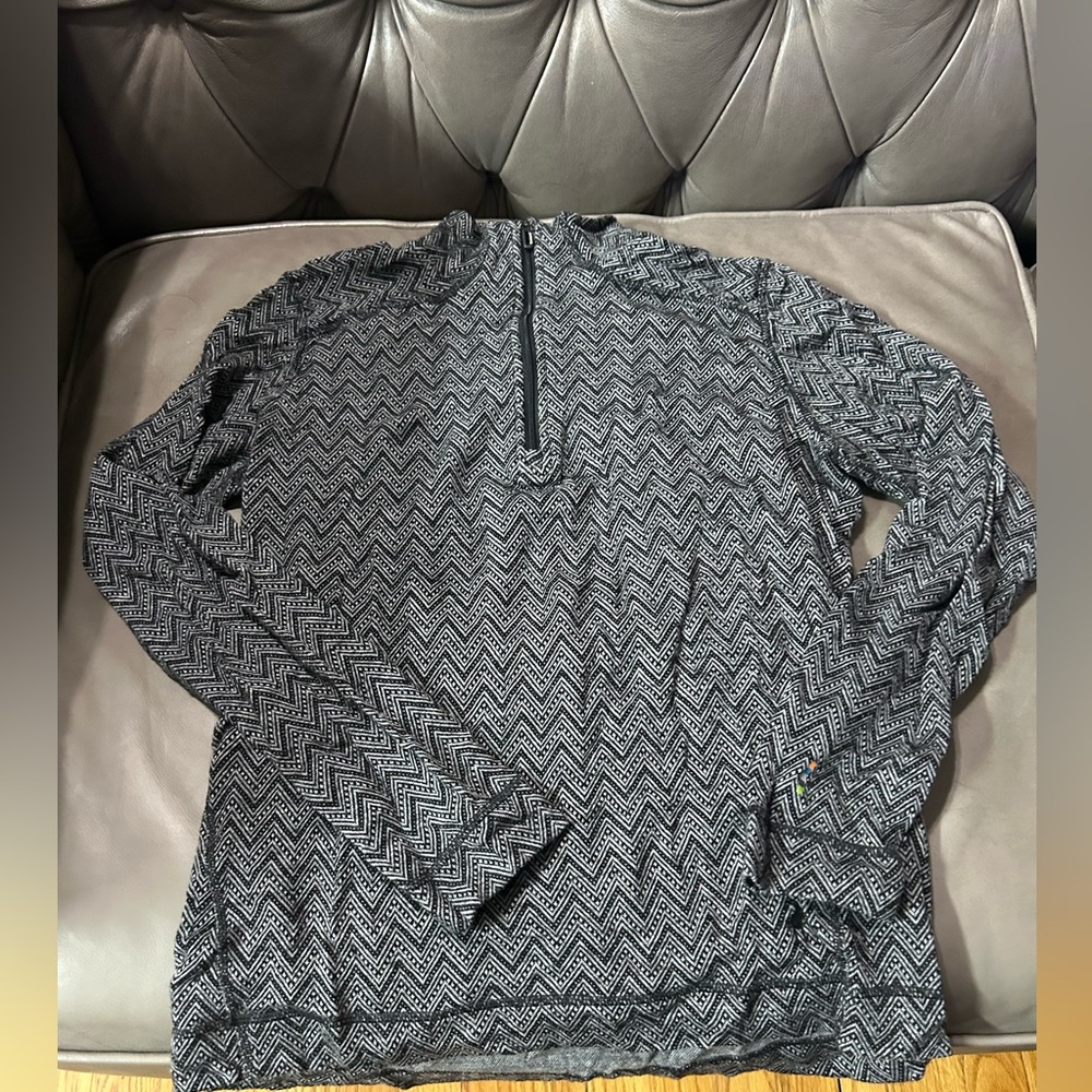 Smartwool 1/4 Zip Merino Wool Long Sleeve Pullover Womens Large Black Zig Zag